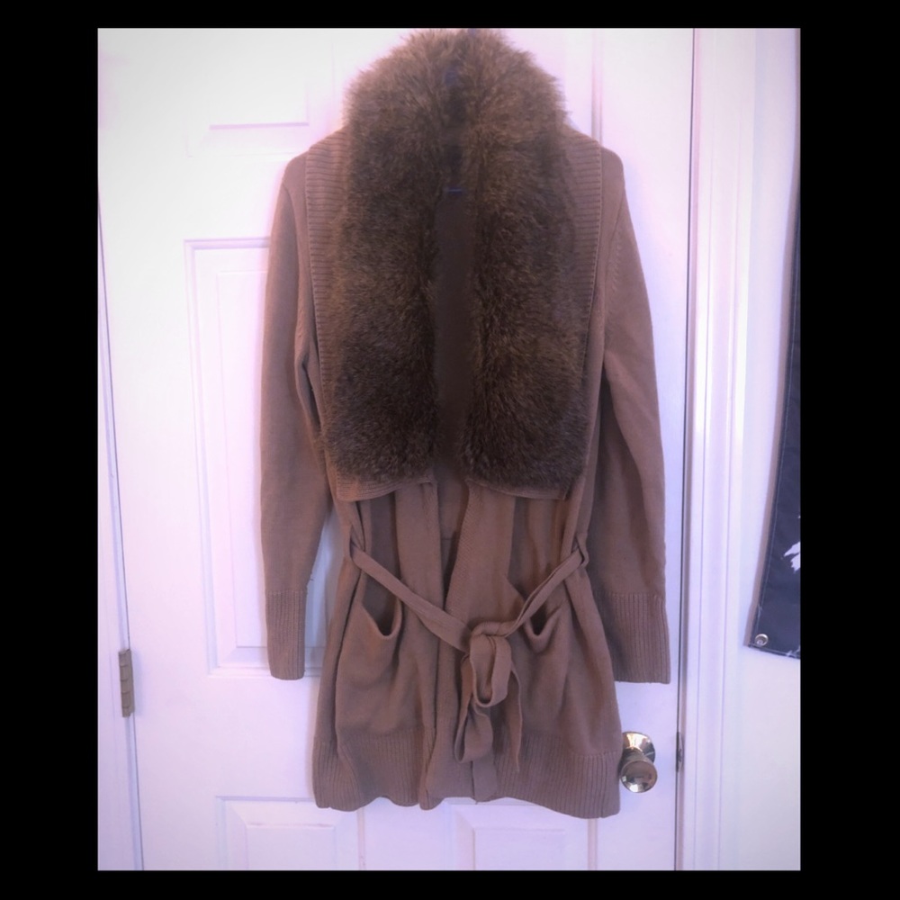Banana Republic Wool Cardigan With Fur Collar